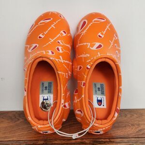 Champion Super Meloso Warped Slip on Logo Clogs Shoes Orange White Mens Size 8